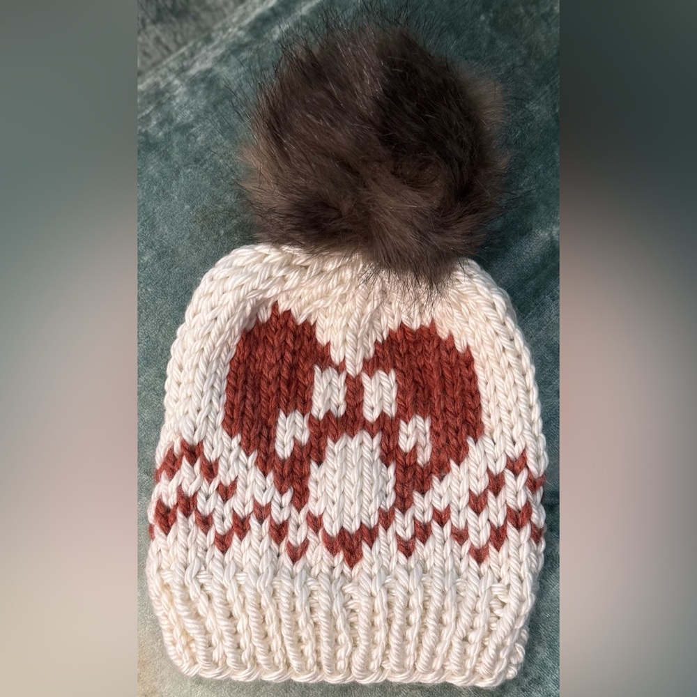 Handmade Hand Crafted Knit Better Together Hat Cream and Rust Adult sized